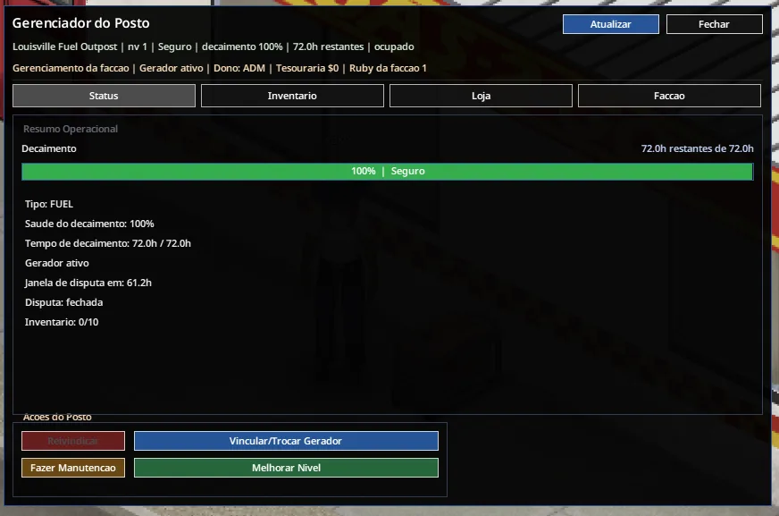 Interface de reivindicação e manutenção de um Posto Avançado