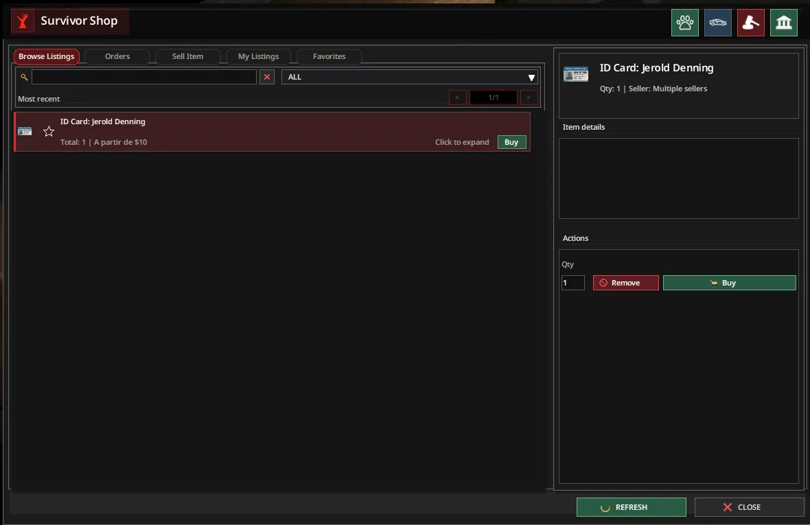 Nova interface do Survival Shop